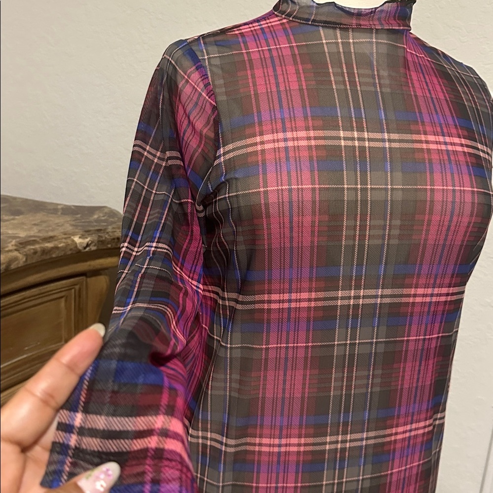 Torrid Unlined Mesh Plaid Pink mini-dress Size 14 1X - Picture 5 of 6